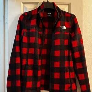 NWT The North Face Maggy Zip Sweater Red Buffalo Check Fleece Shirt Jacket Small